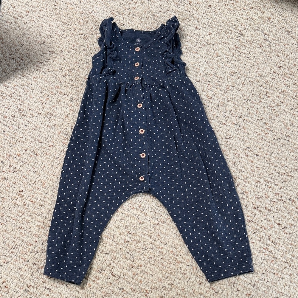 Baby Gap Girls Navy Polka Dot Ruffle Romper 12-18 Months - C17-030